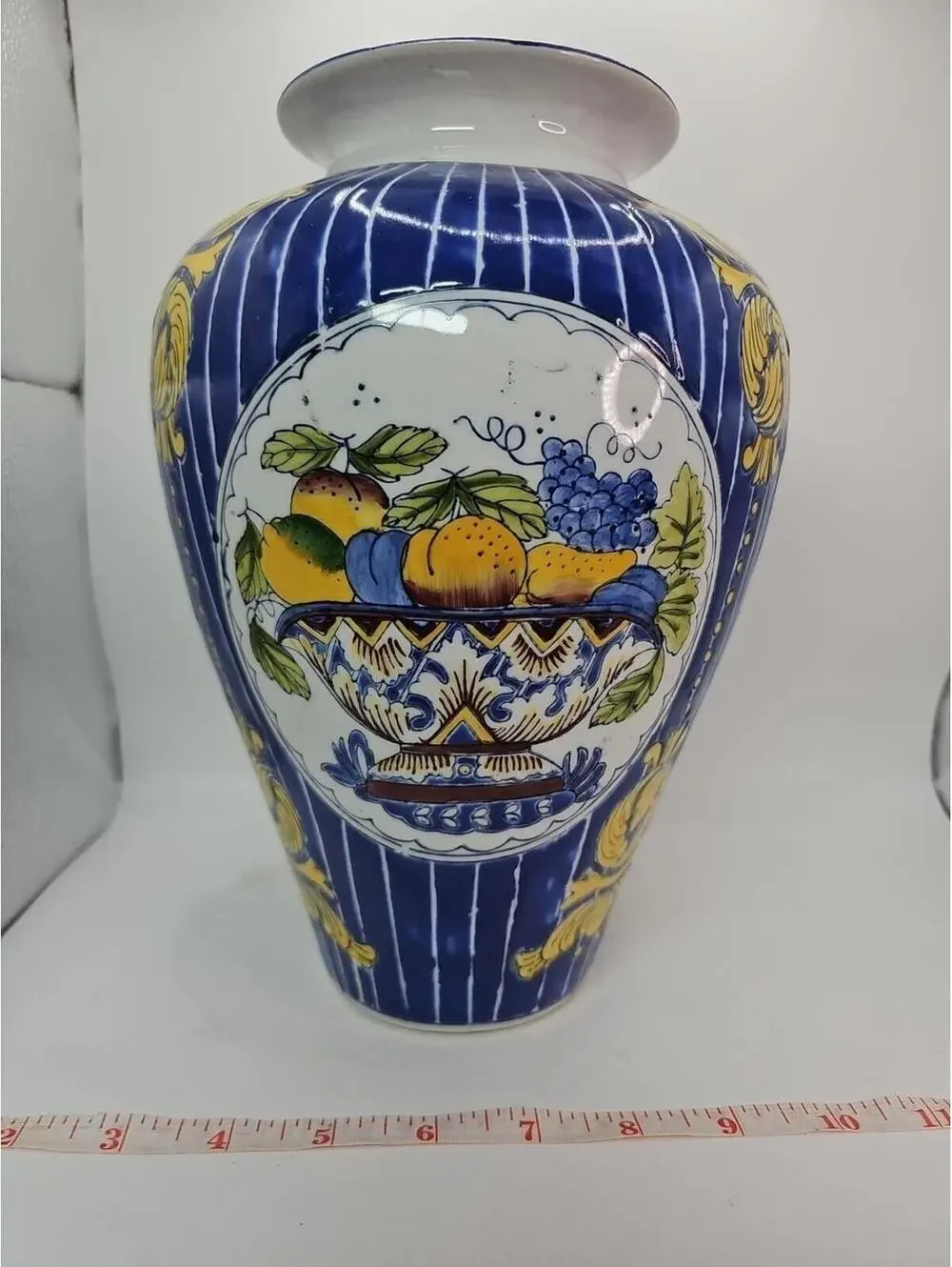 Vintage Porcelain Hand Painted Enamel Fruit Basket Decoration Large Vase 10